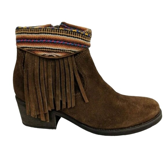 Anthropology Fortress of Inca Fringed Ankle Boots Womens Size 6 Brown Suede Boho - Picture 3 of 12